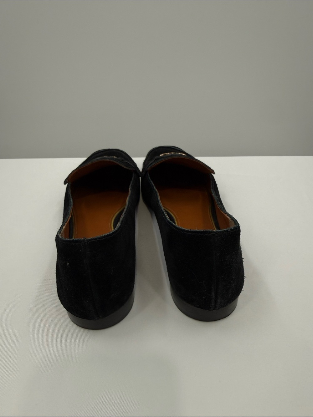Tory Burch Metal Miller Black Suede Loafers Gold Medallion Logo Size 7.5 - Picture 5 of 8